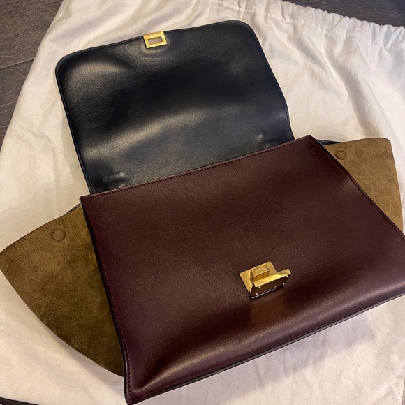 CELINE Phoebe Philo Trapeze Trapeze bag handbag tri color blue brown burgundy - Picture 9 of 16